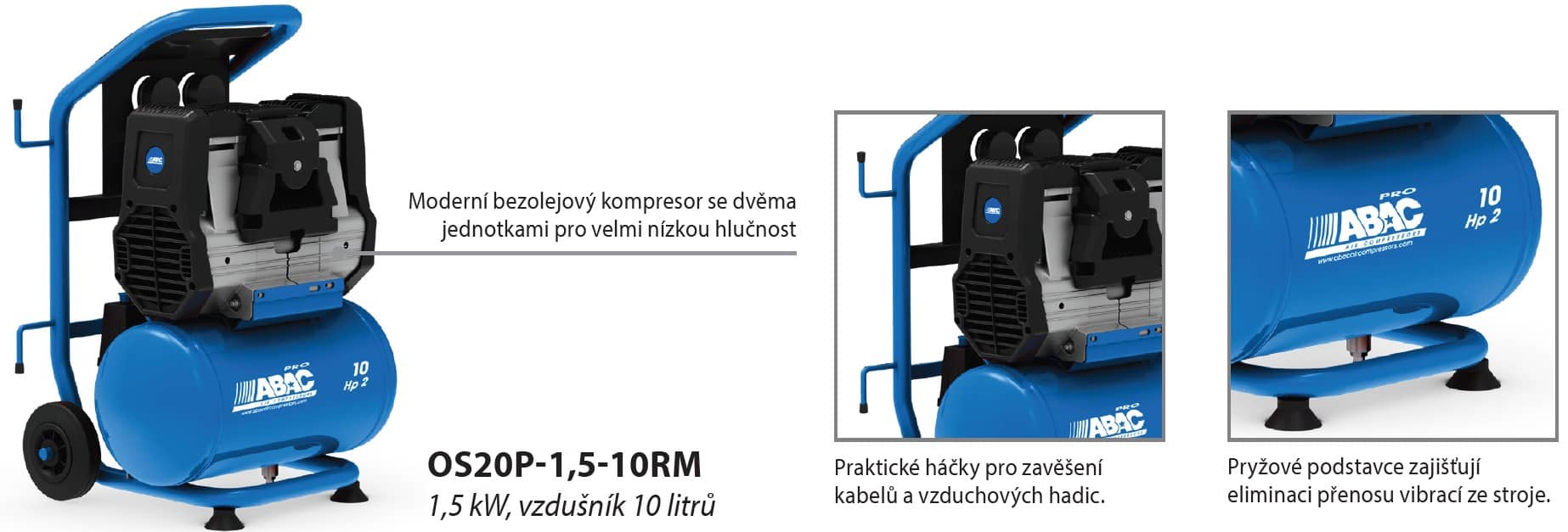 Moderní bezolejový kompresor se dvěma jednotkami pro velmi nízkou hlučnost