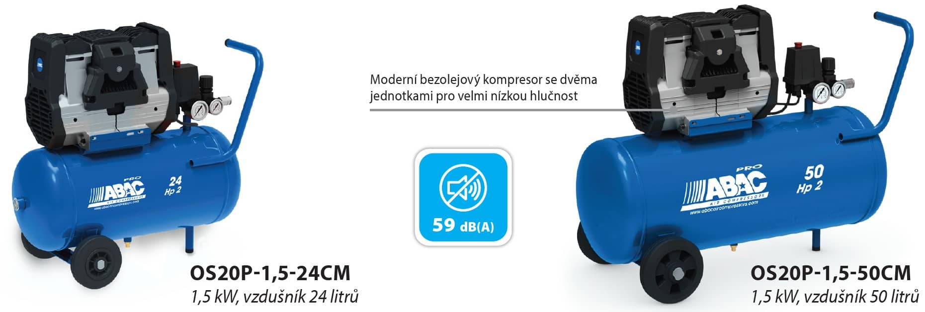 Moderní bezolejový kompresor se dvěma jednotkami pro velmi nízkou hlučnost