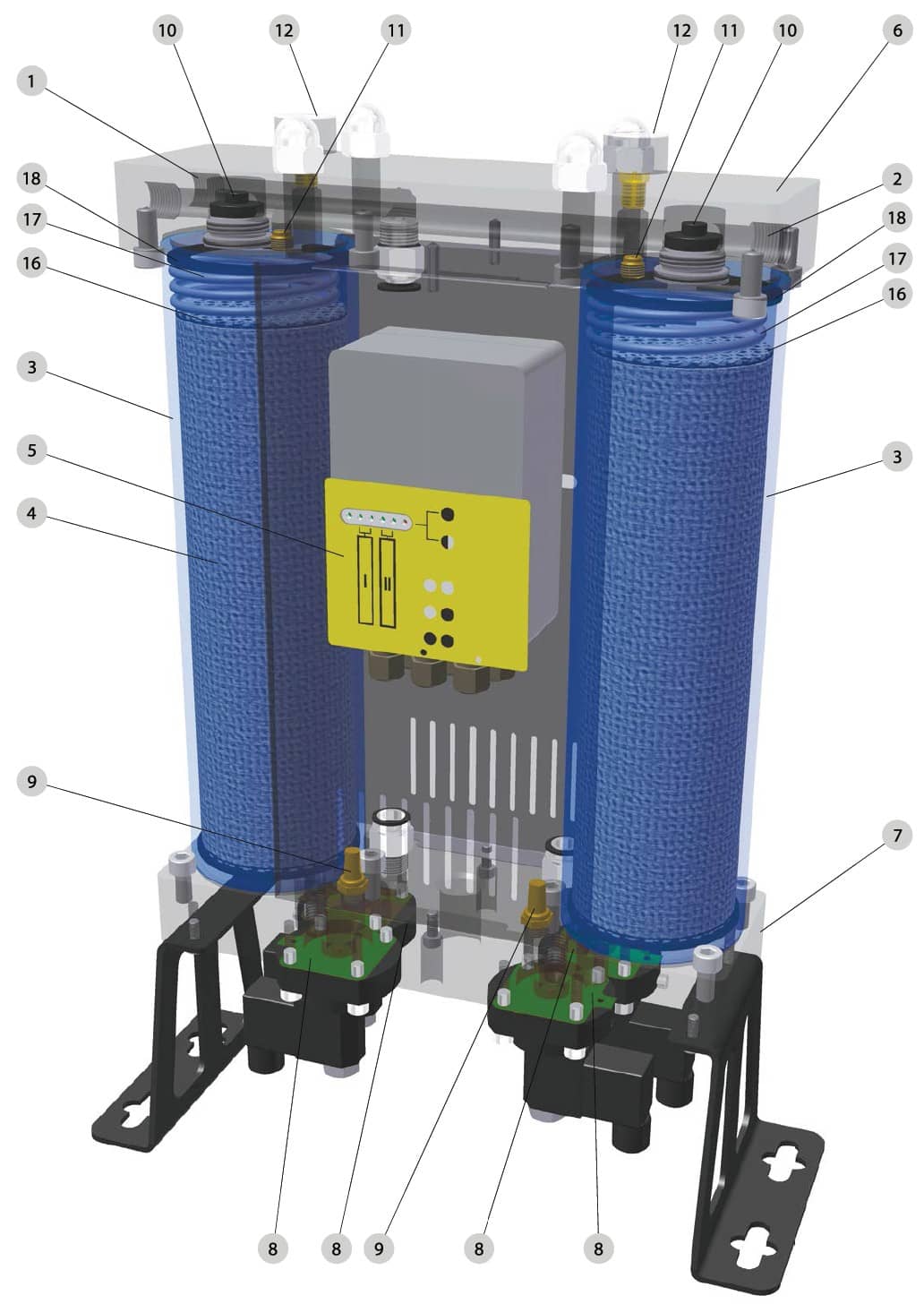Schéma adsorpční sušičky stlačeného vzduchu od kompresoru ADRY