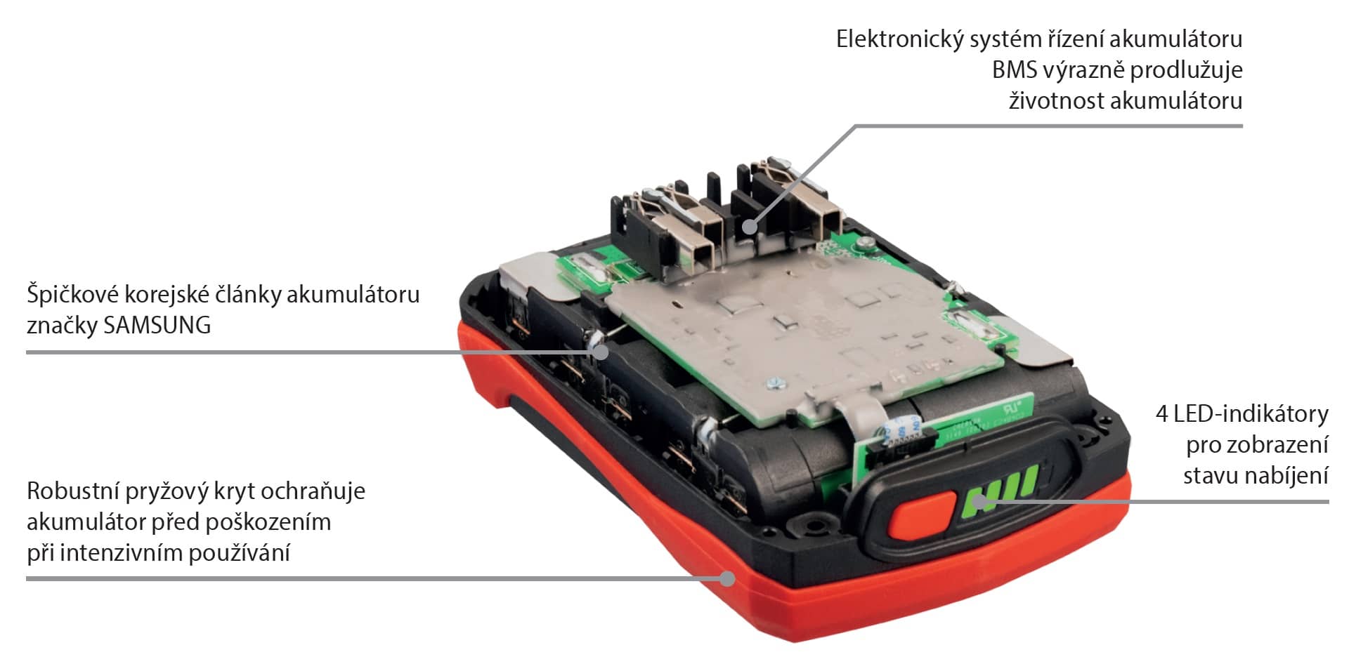 Schéma elektroniky u baterie AKU nářadí Mighty Seven M7